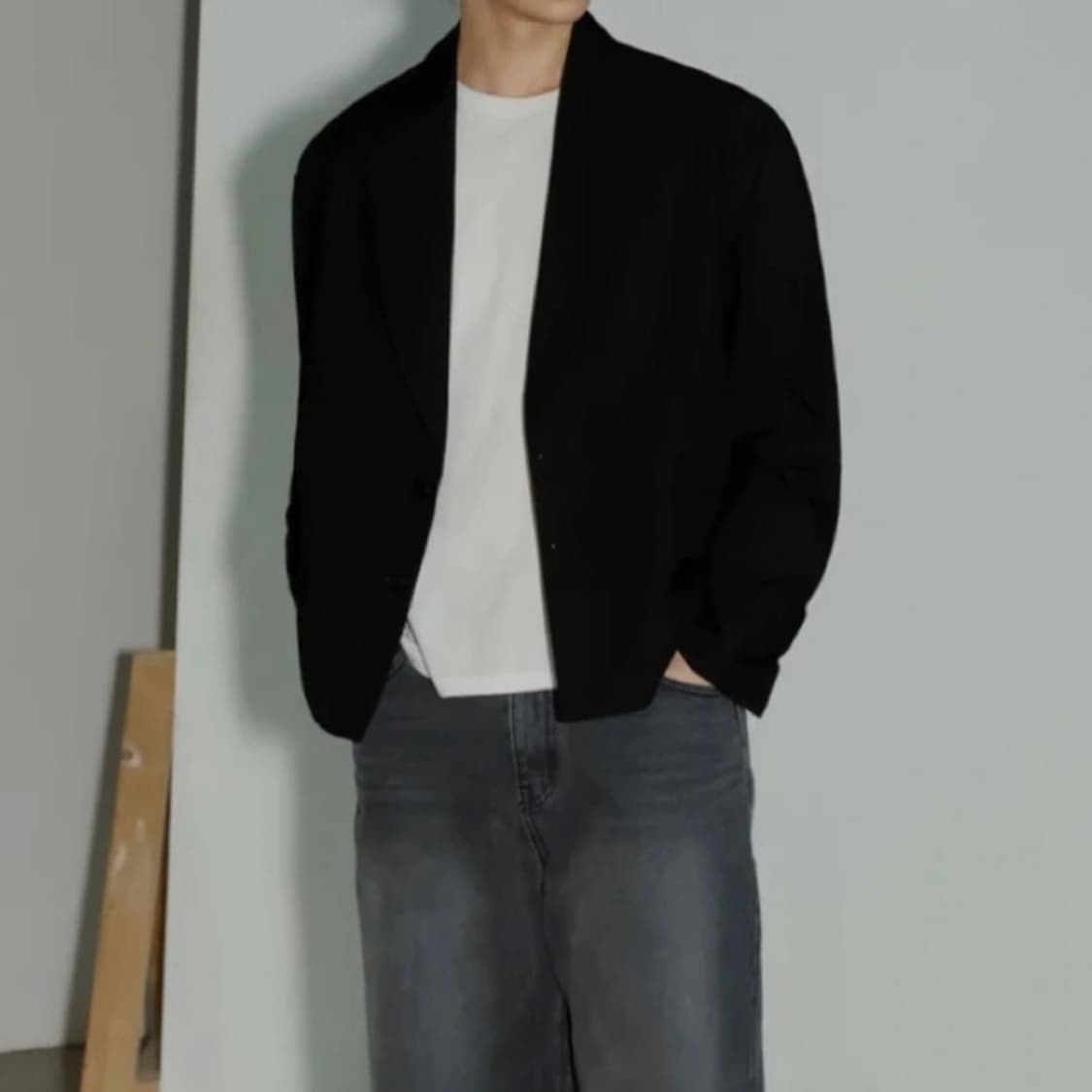 시그니처 오버 크롭드 블레이저 자켓 블랙 상품이미지2