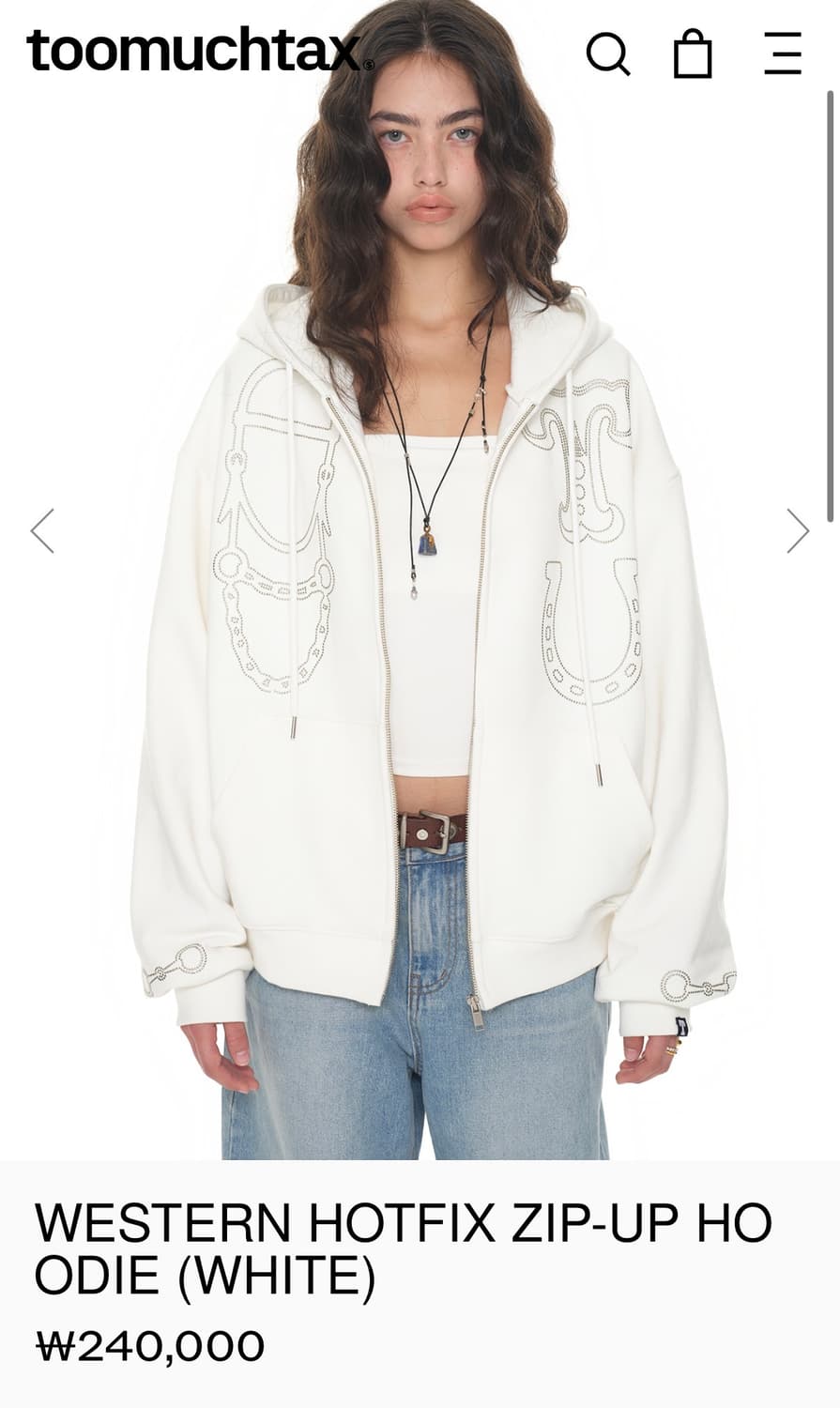 투머치택스 웨스턴 후드 집업 화이트 상품이미지1