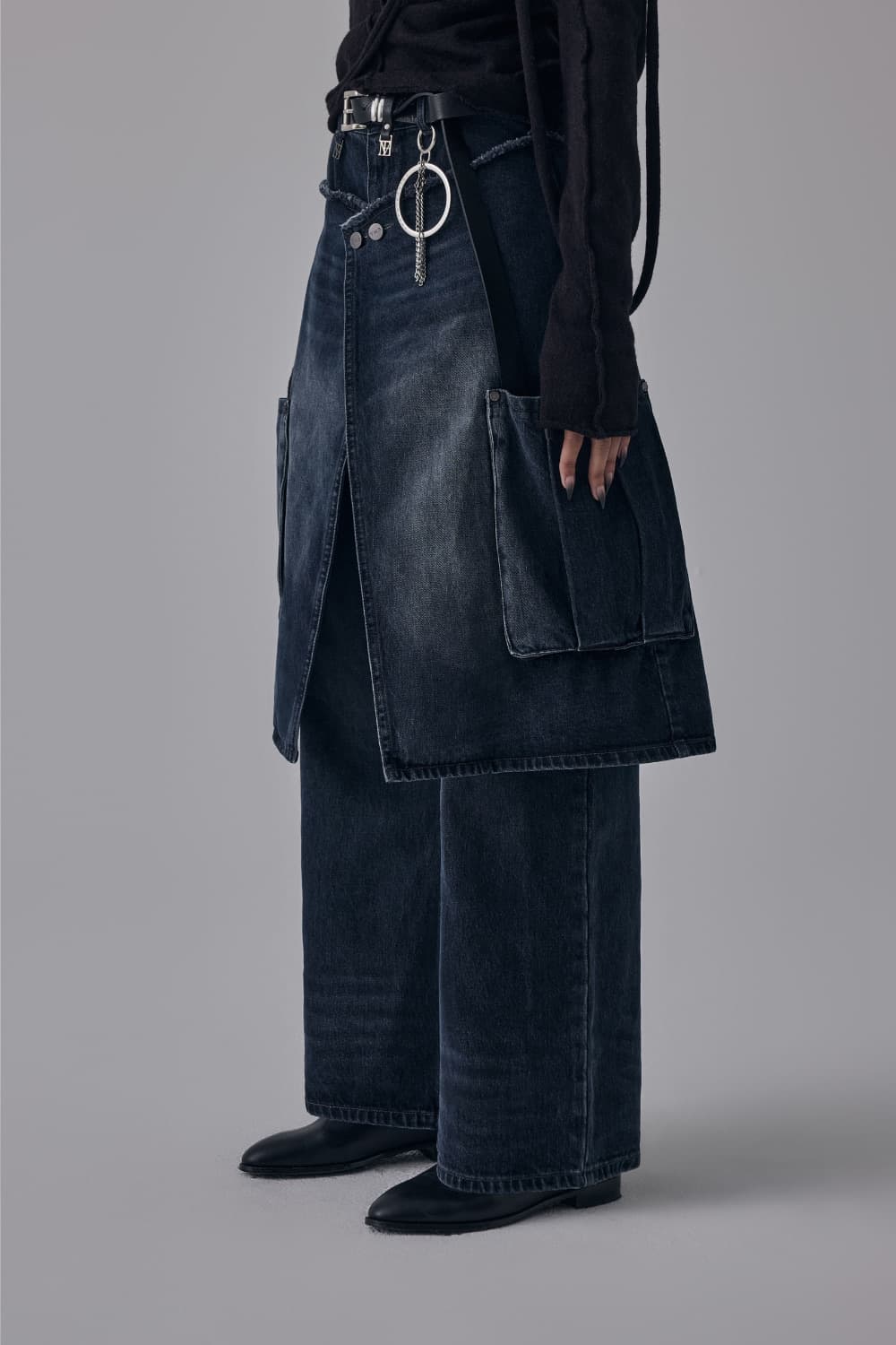 트리밍버드 랩 스커트 데님 팬츠 dark blue 상품이미지2
