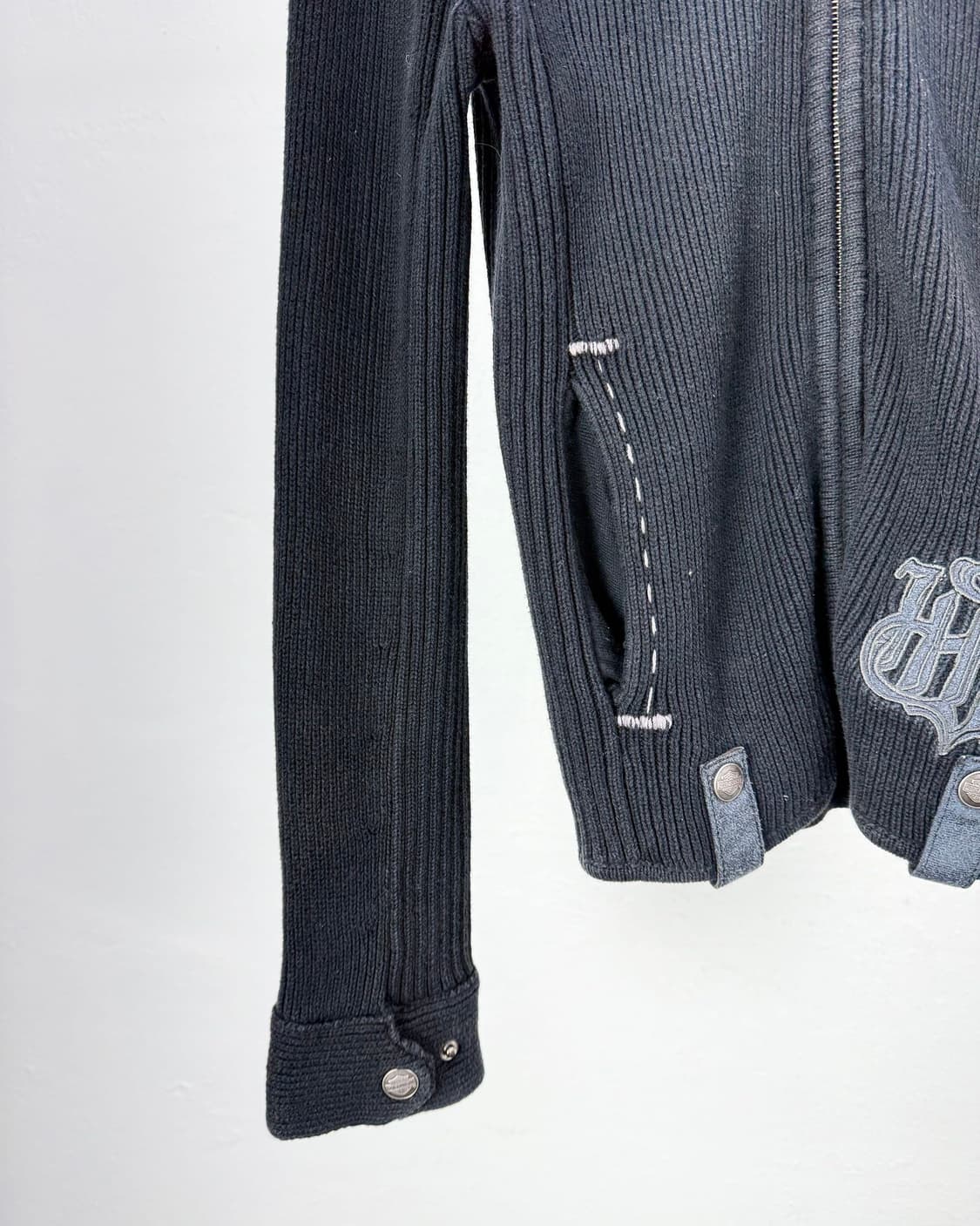 할리데이비슨 먼스 차콜 블랙 패치드 슬릿 니트 집업 상품이미지4