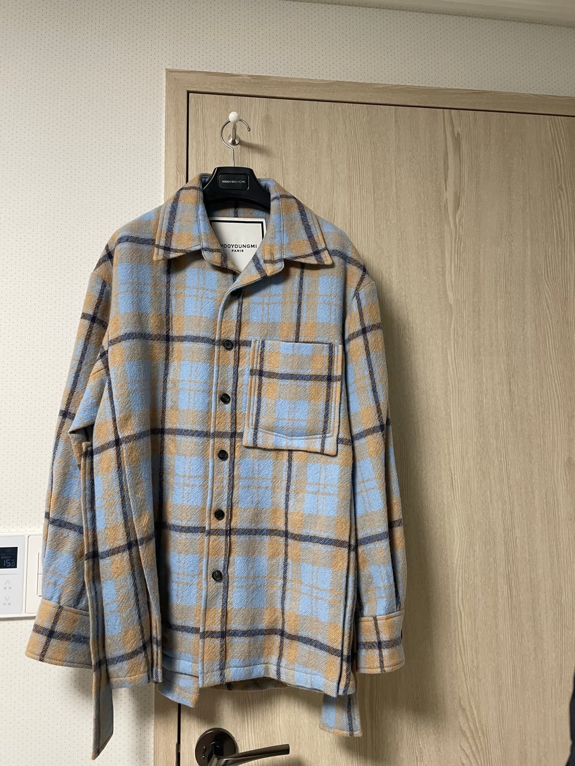 48사이즈 새상품, 우영미 컬렉션 플란넬 울 체크셔츠 스카이블루 상품이미지2