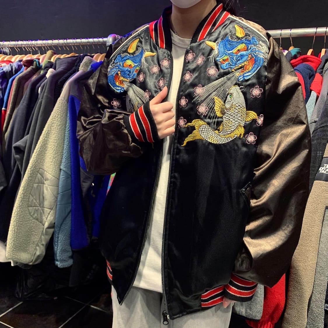 스고이 제팬 반야 잉어 자수 사쿠라 스카쟌 상품이미지2