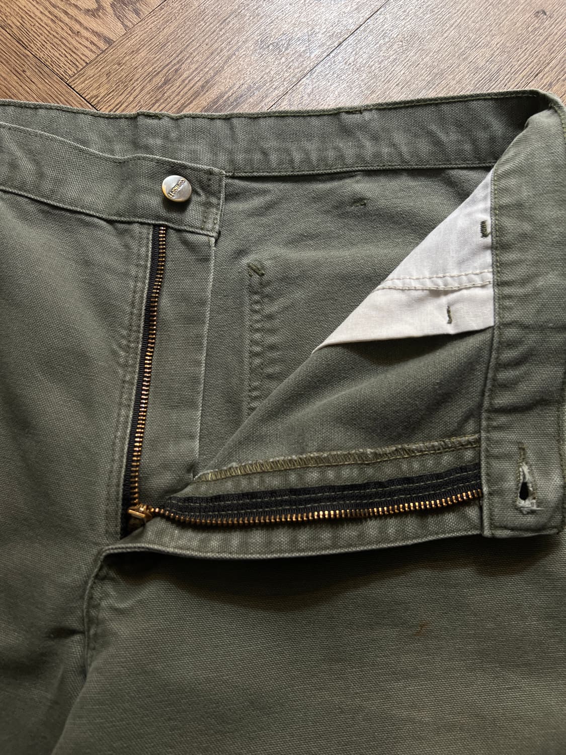 [35]칼하트 USA 빈티지 페인팅 모스그린 카펜터 워크 팬츠 M3 상품이미지3