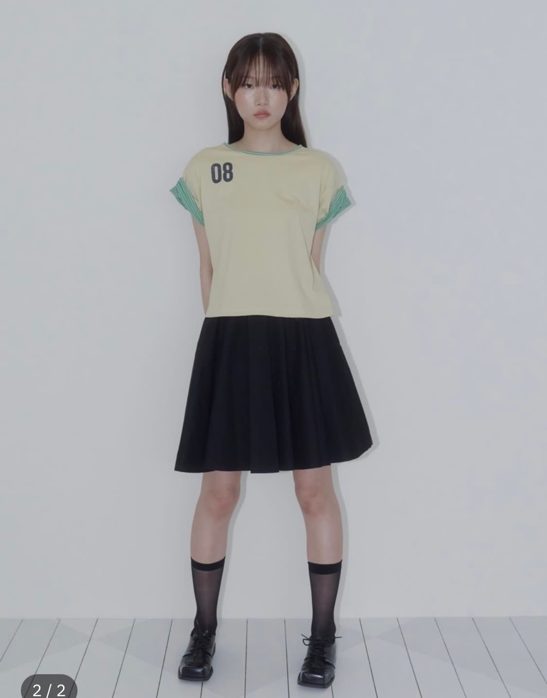 온스카) 버튼 더블 슬리브 티 옐로우 상품이미지2