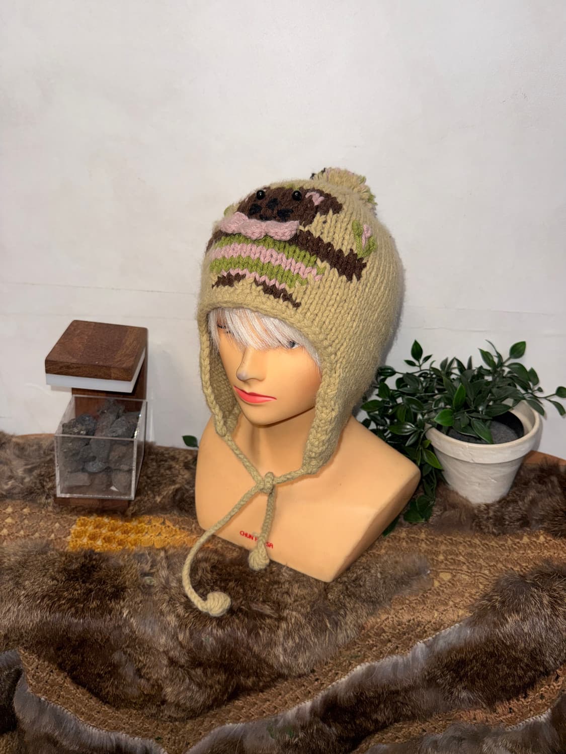 Beige mouse knit ball beanie  상품이미지1