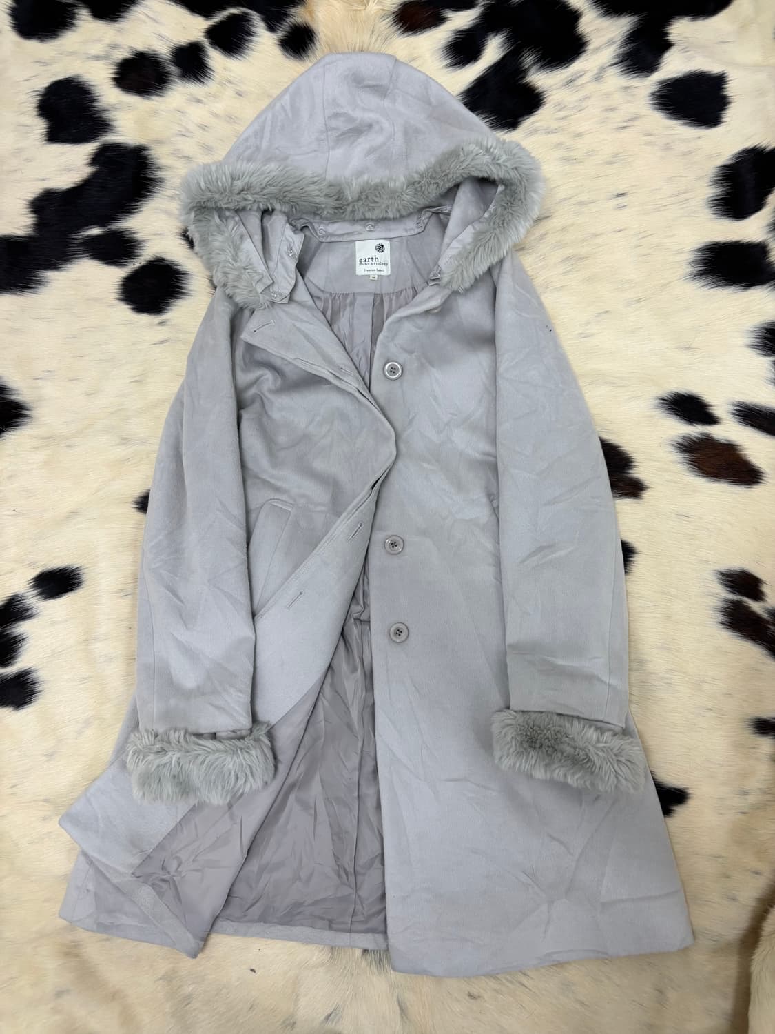 Grey Fur Hoodie Long Coat 상품이미지4