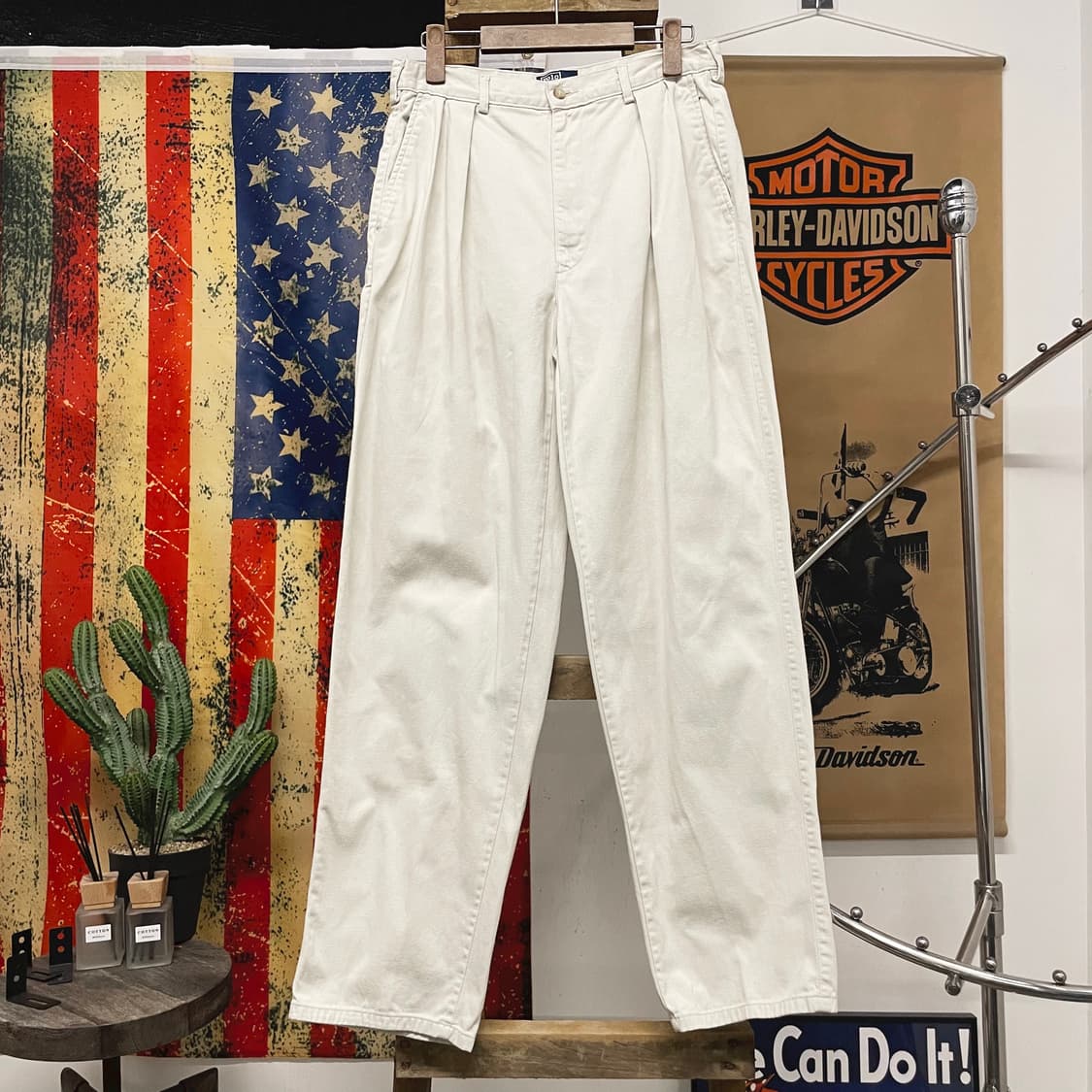 80s 폴로 랄프로렌 USA 플랩 포켓 클래식 핏 투 턱 치노 팬츠 상품이미지1