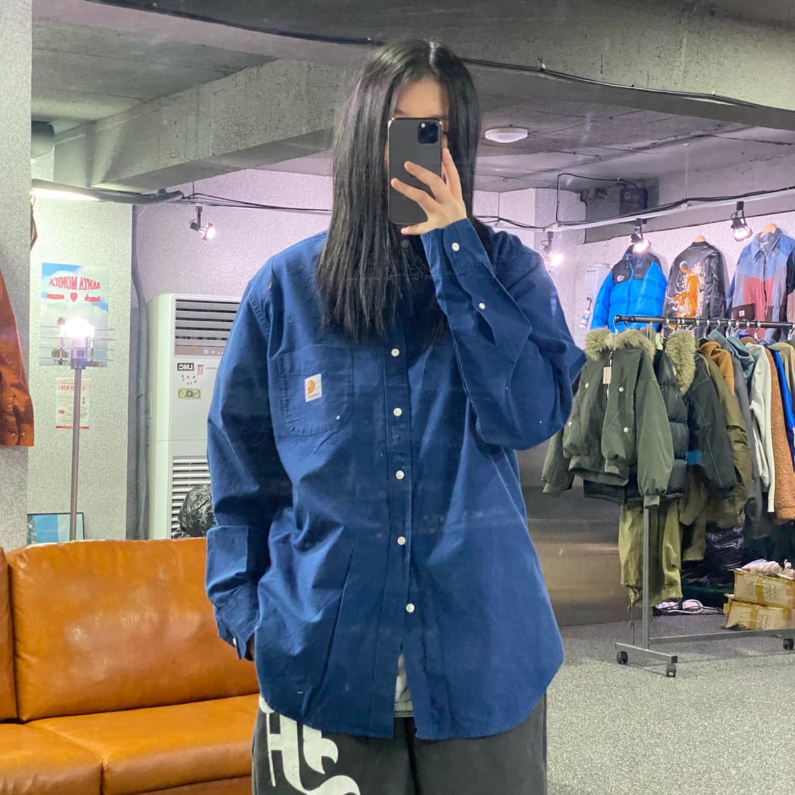 칼하트 패치로고 원포켓 네이비 셔츠 B3163 상품이미지1