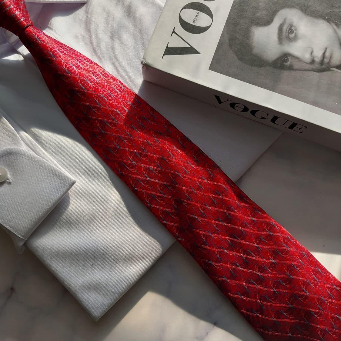 듀퐁 실크 레드 기하 패턴 넥타이 8.6cm A+등급 K1974 상품이미지8