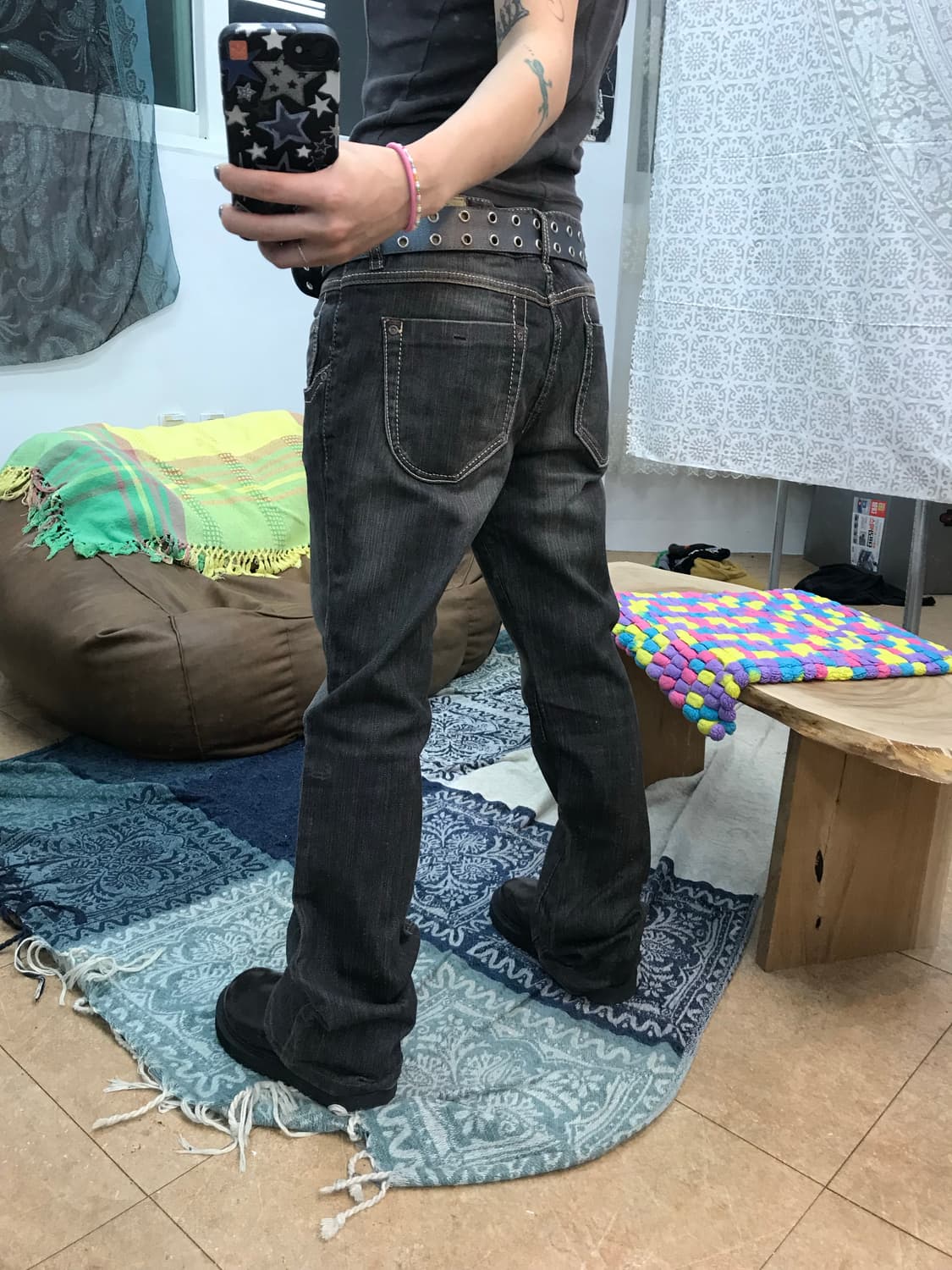 빈티지 여성 흑청 워싱 데님팬츠  상품이미지2