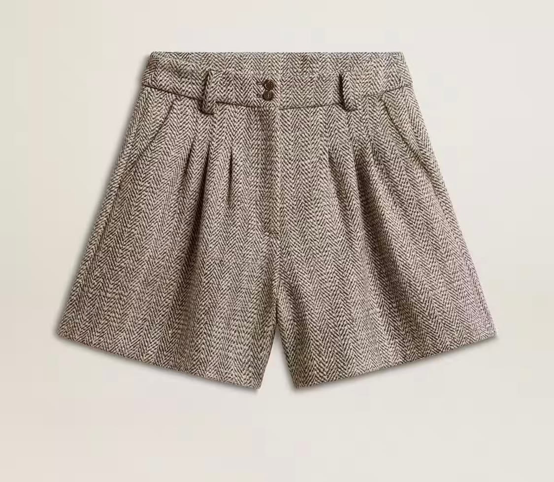 골든구스 여성 헤링본 울 에크루 브라운 쇼츠 상품이미지1