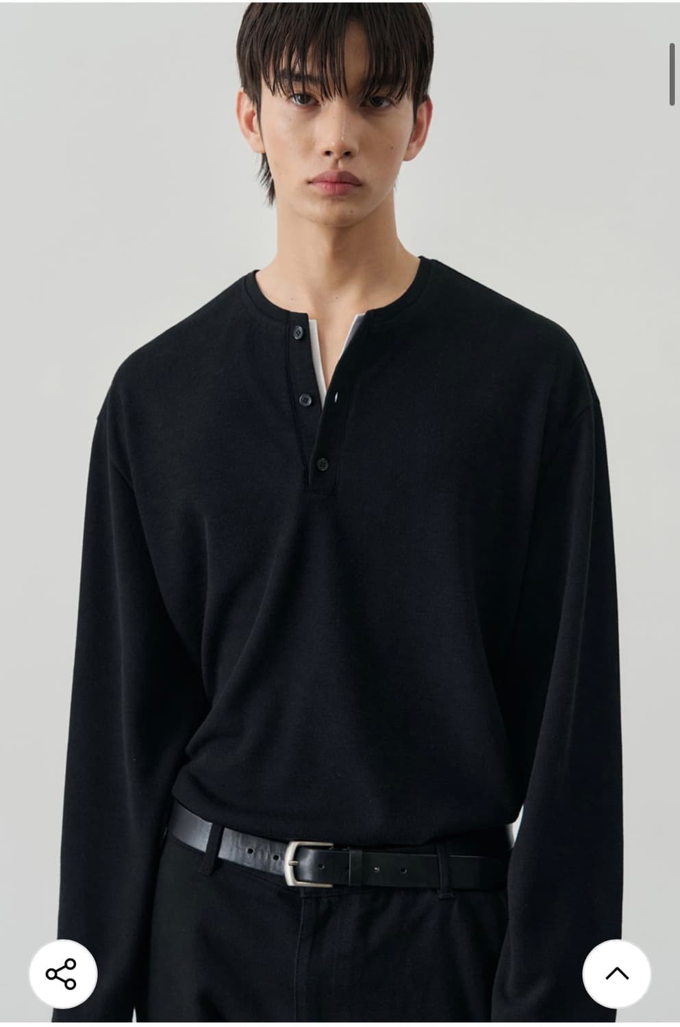 (L) 알리스 워셔블 레이어드 헨리넥 니트티셔츠 [블랙] 판매 상품이미지4
