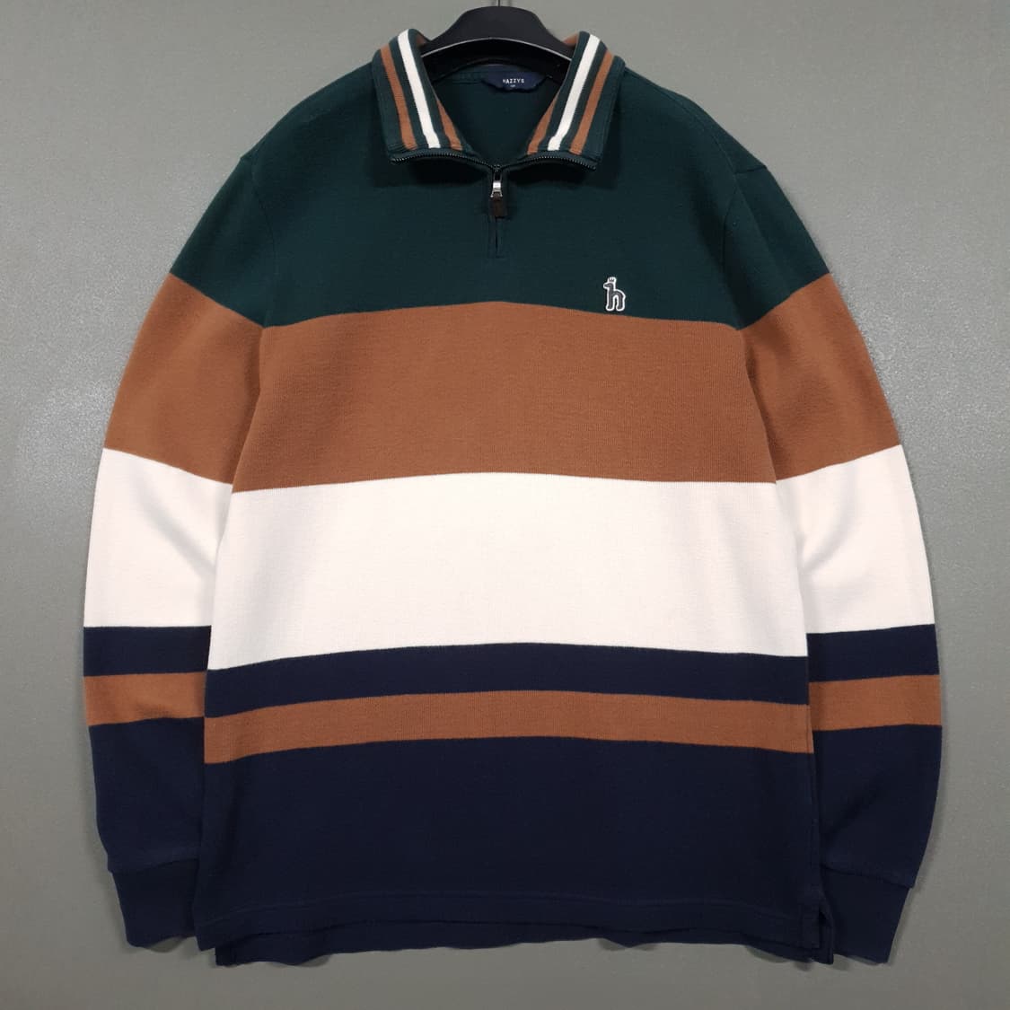 헤지스 신형 20FW 컬러블록 면 하프집업 코튼 니트 스웨터 긴팔티 L 상품이미지3