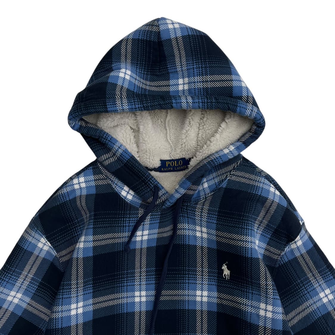 폴로 랄프로렌 화이트포니 블루 타탄체크 기모 후드 M 상품이미지4