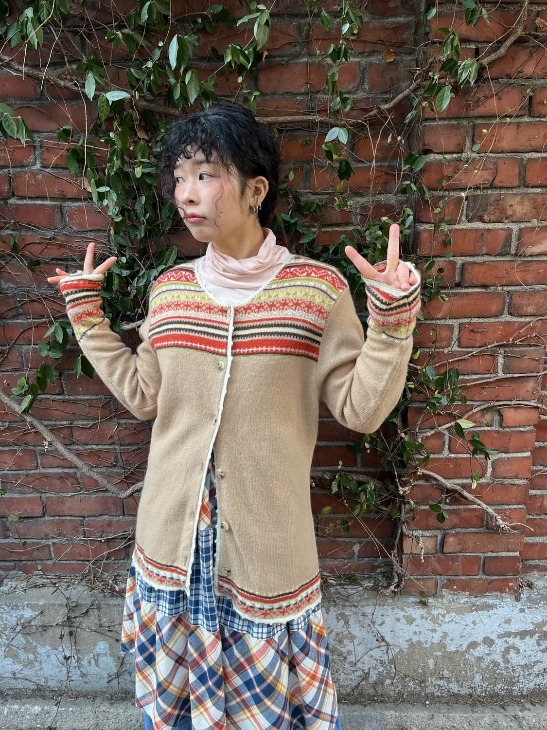 빈티지 패턴 포인트 니트 카디건 상품이미지3