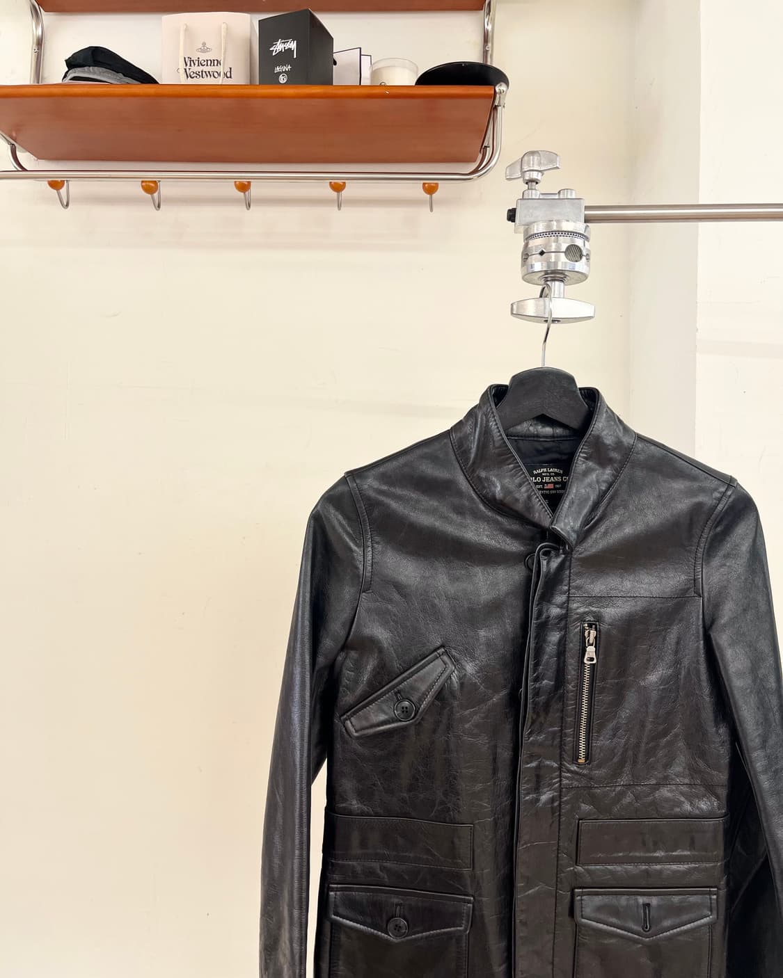 폴로 진스 블랙 카프 스킨 바이커 자켓 상품이미지3