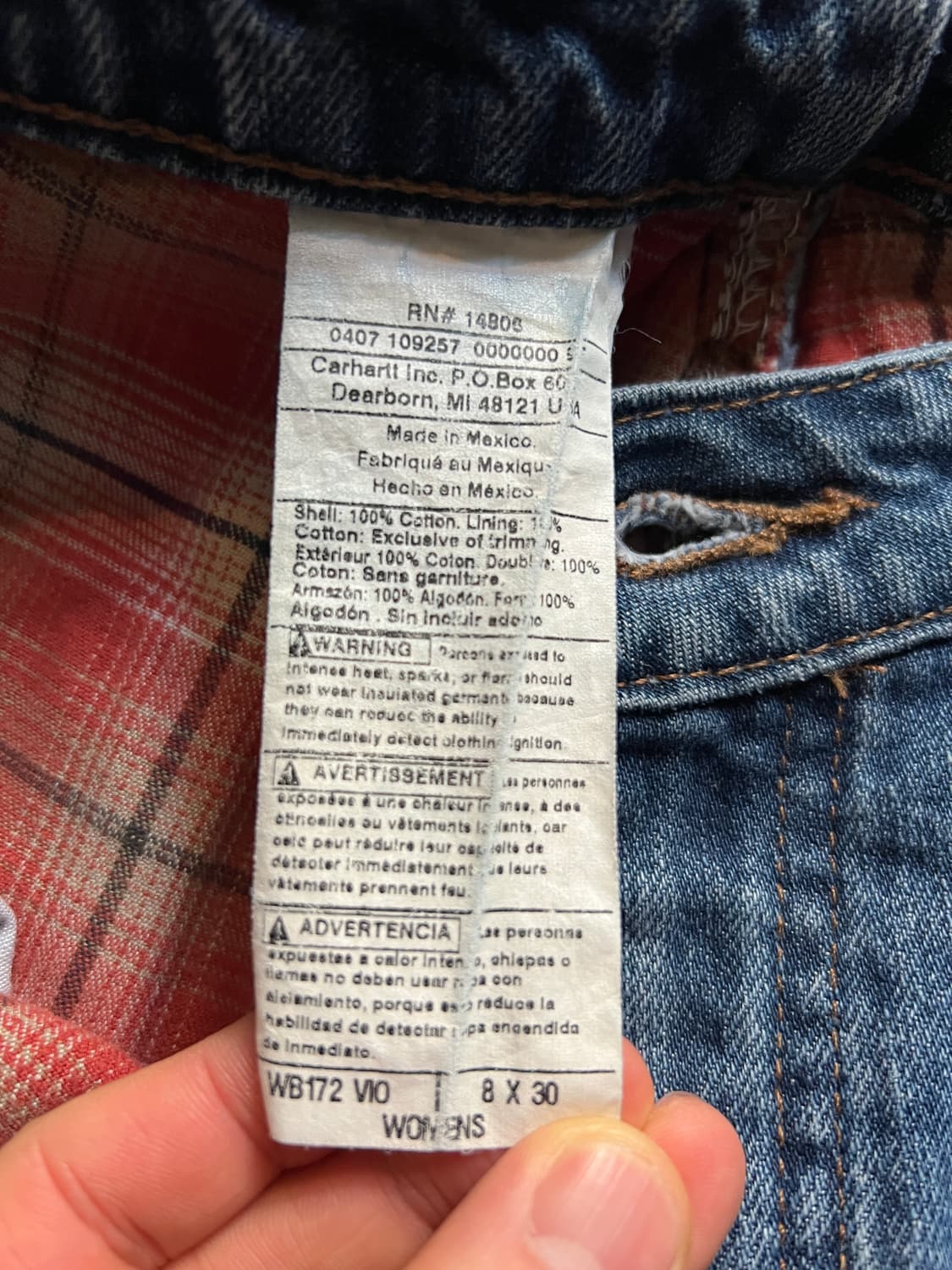 [31]칼하트 USA 체크 라이닝 빈티지 워싱 워크 데님 팬츠 상품이미지6