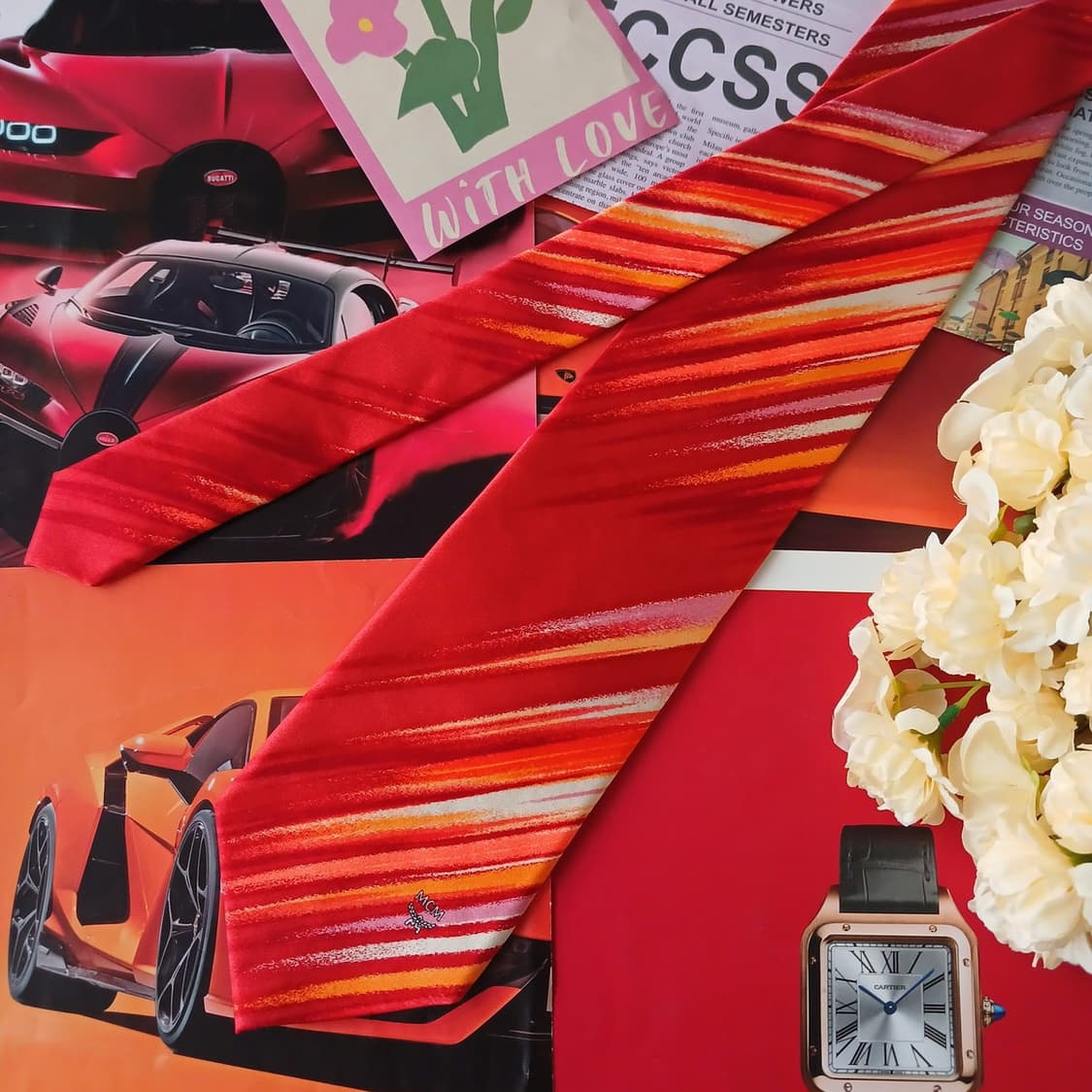 MCM 실크 레드 스트로크 아트 넥타이 9.1cm A+등급 A19109
 상품이미지3