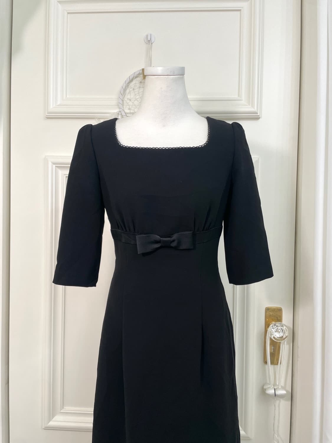 black bow point shirring square-neck opc 상품이미지5