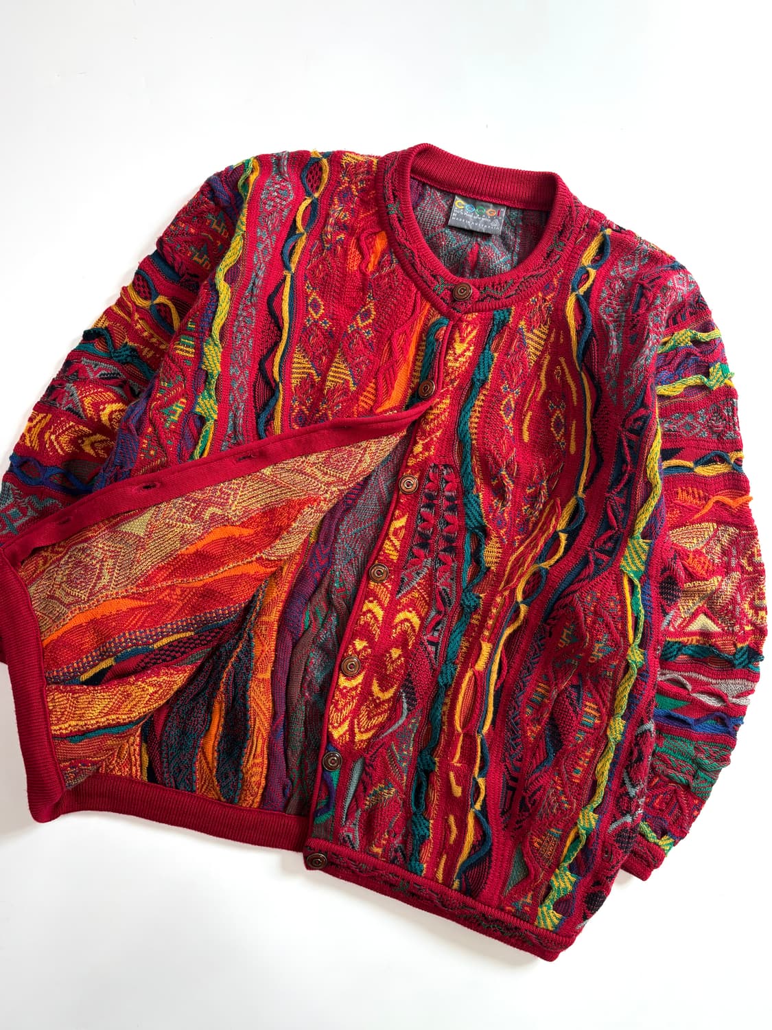 Coogi 쿠지 레드 멀티컬러 케이블 울 니트 가디건 상품이미지5