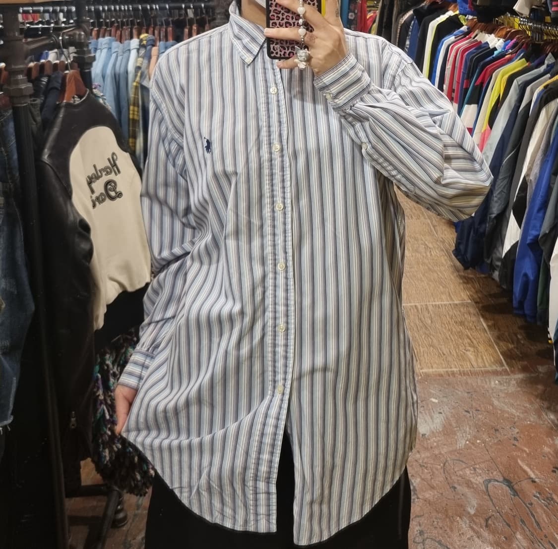[Hi] 폴로 스트라이프 긴팔 셔츠 블루 상품이미지1