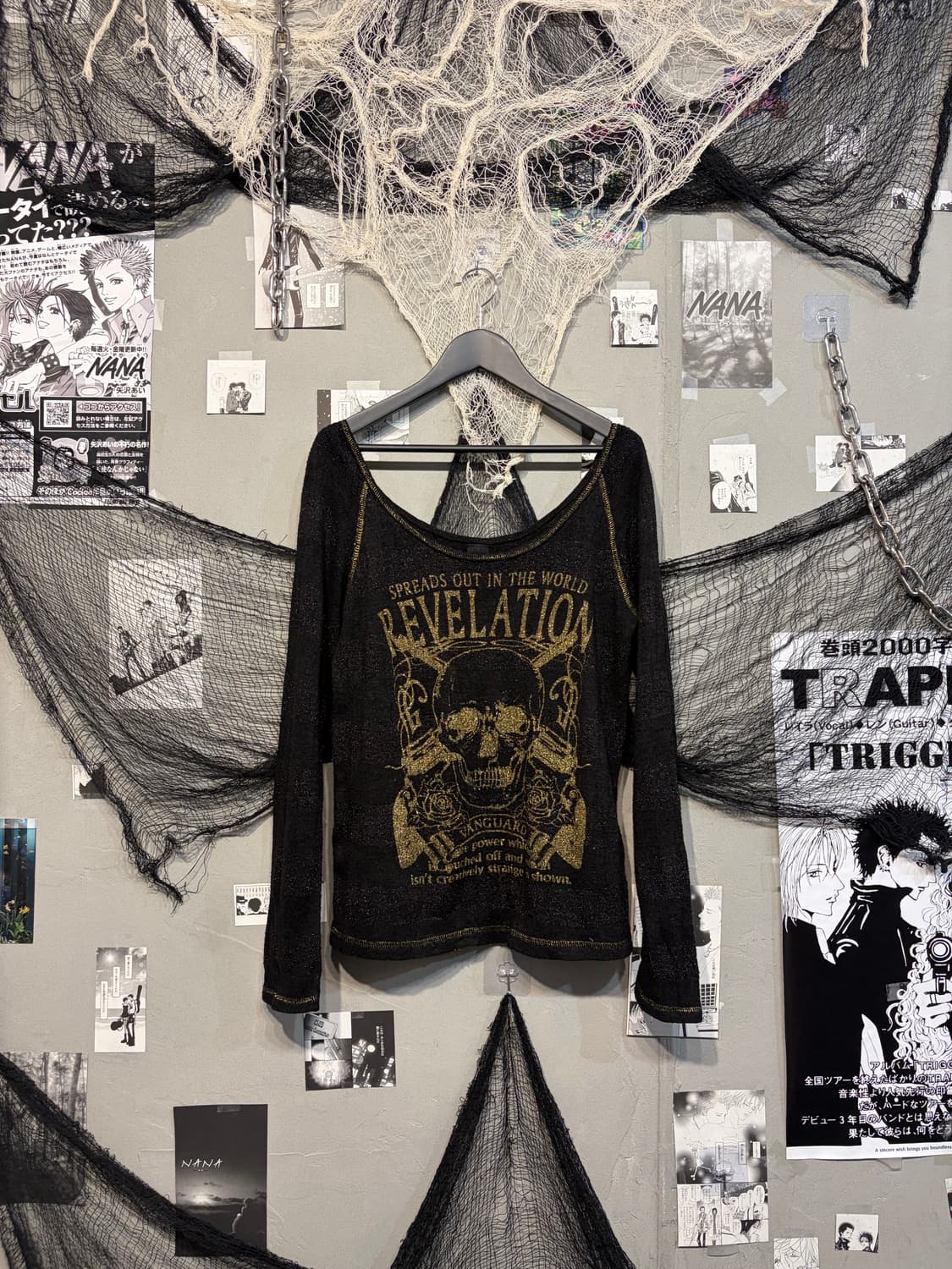 PUNK Glitter skull Stripe off-shoulder  상품이미지4