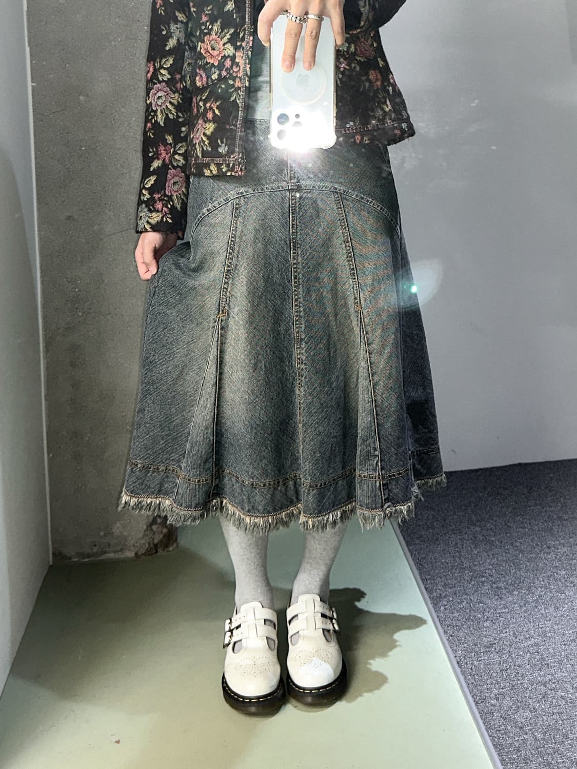 vintage washed denim midi skirt 상품이미지5