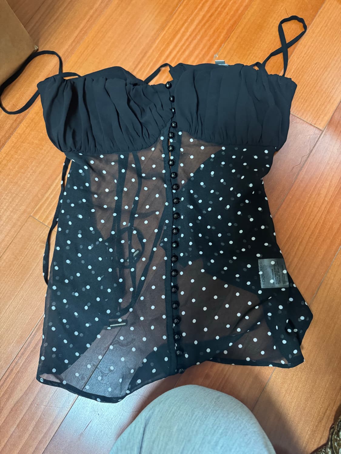 [루즈슬립오버] 도트 리본 나시 블라우스 상품이미지5