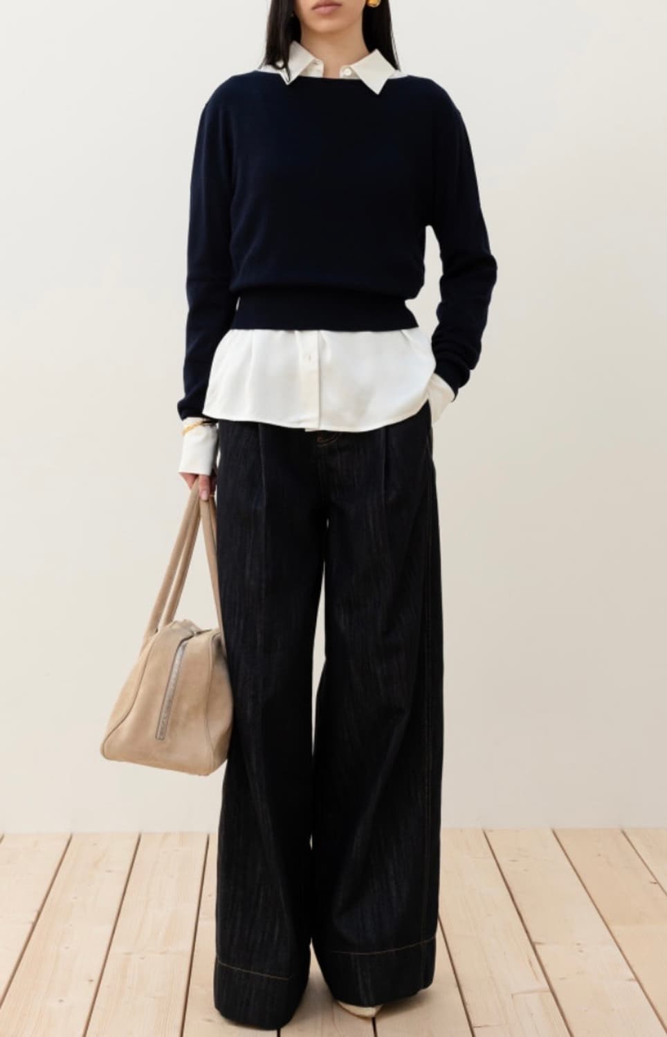 오르 실크 보트넥 풀오버 - 네이비 상품이미지3