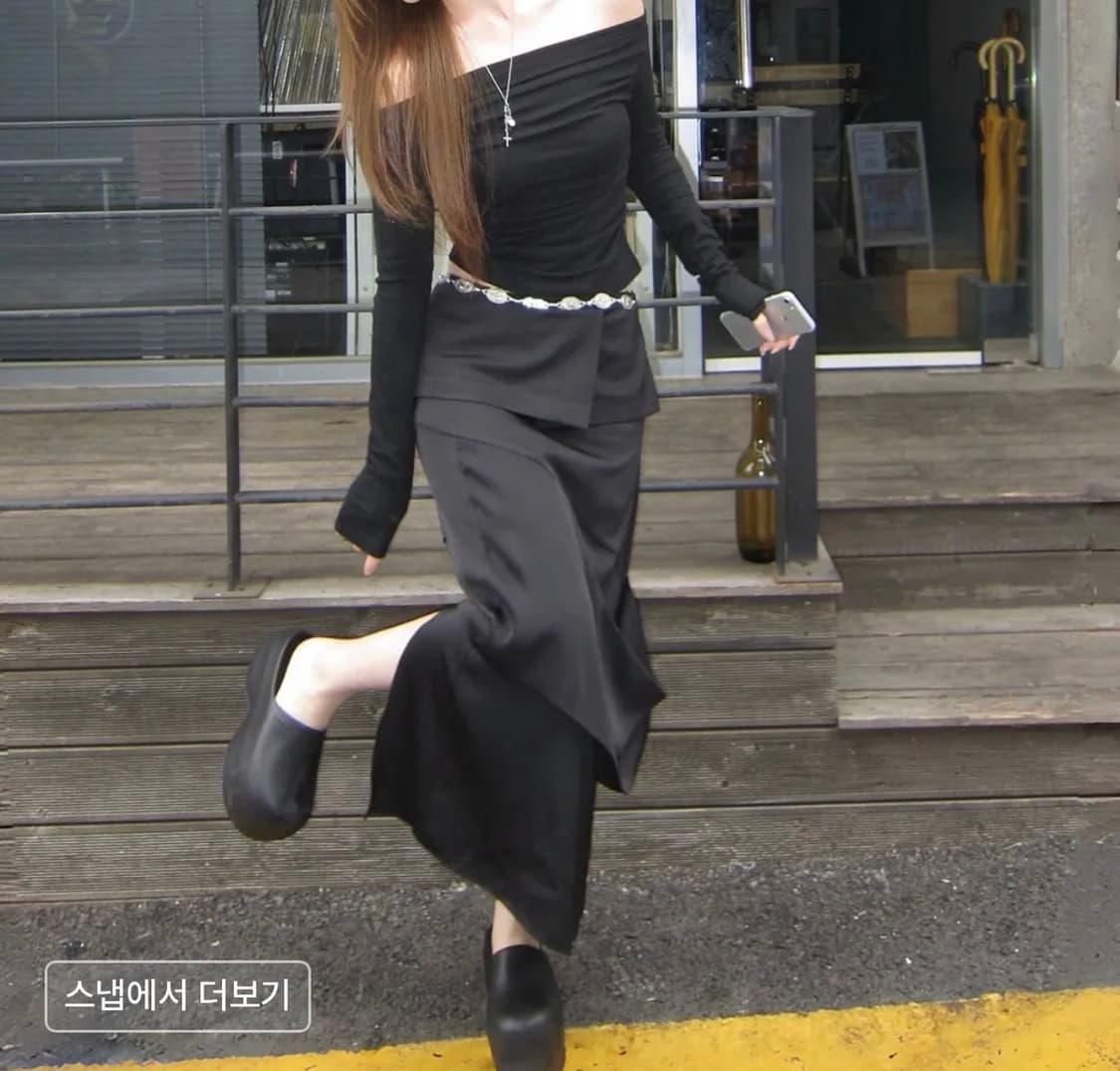 플레어업 드레이프 레이어드 맥시 롱스커트 블랙2웨이프릴언발트임검정치마미디 상품이미지3