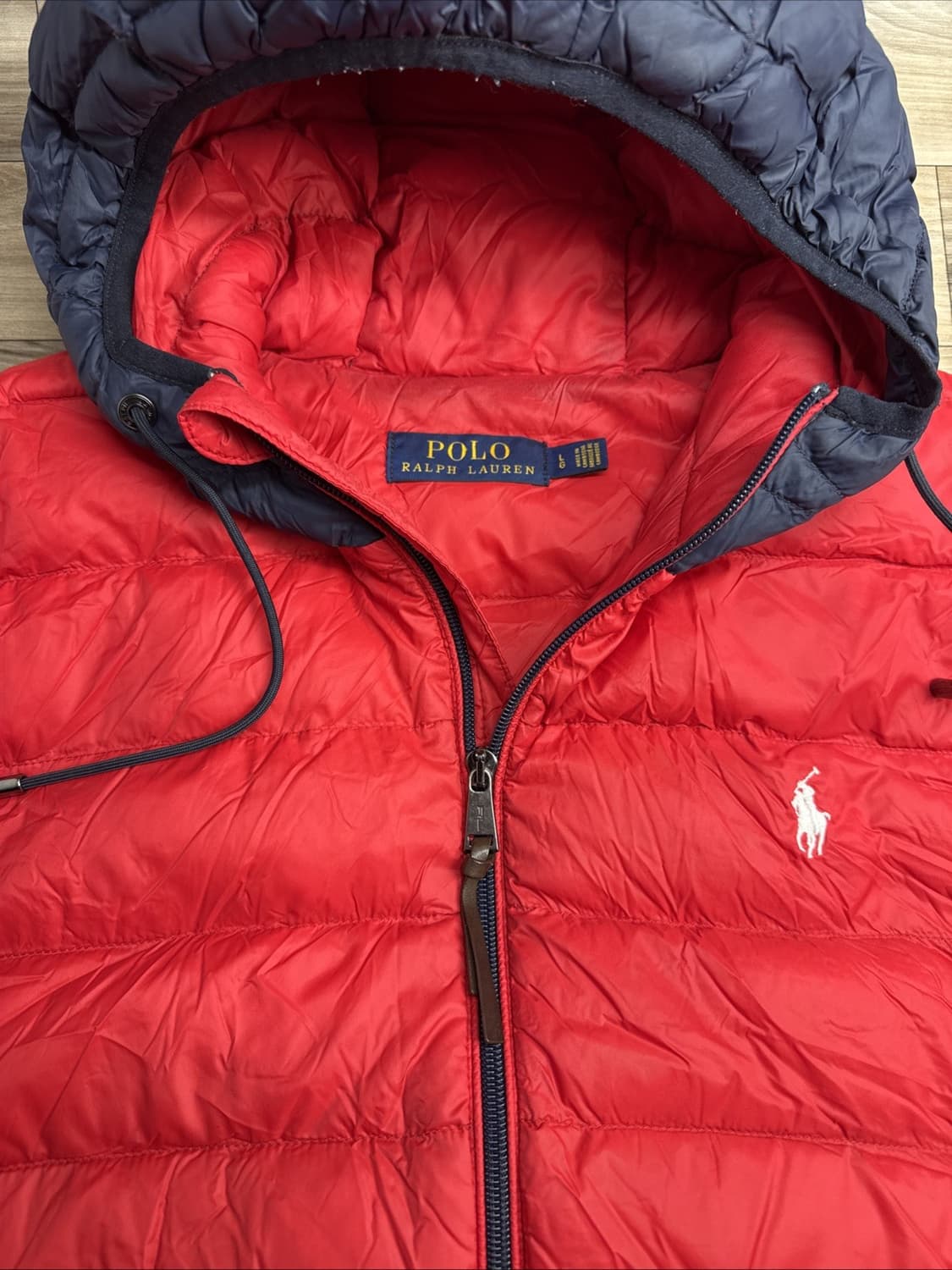폴로 랄프 로렌 USA 플래그 후드 경량 패딩 레드 상품이미지3