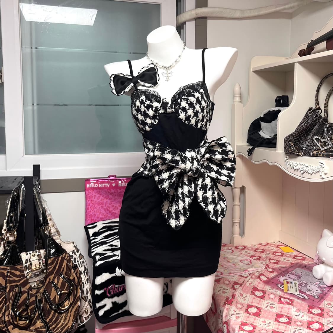 MA*RS마즈 오네갸루 하운드투스 트위드 리본 원피스 일본빈티지 핀터 상품이미지1