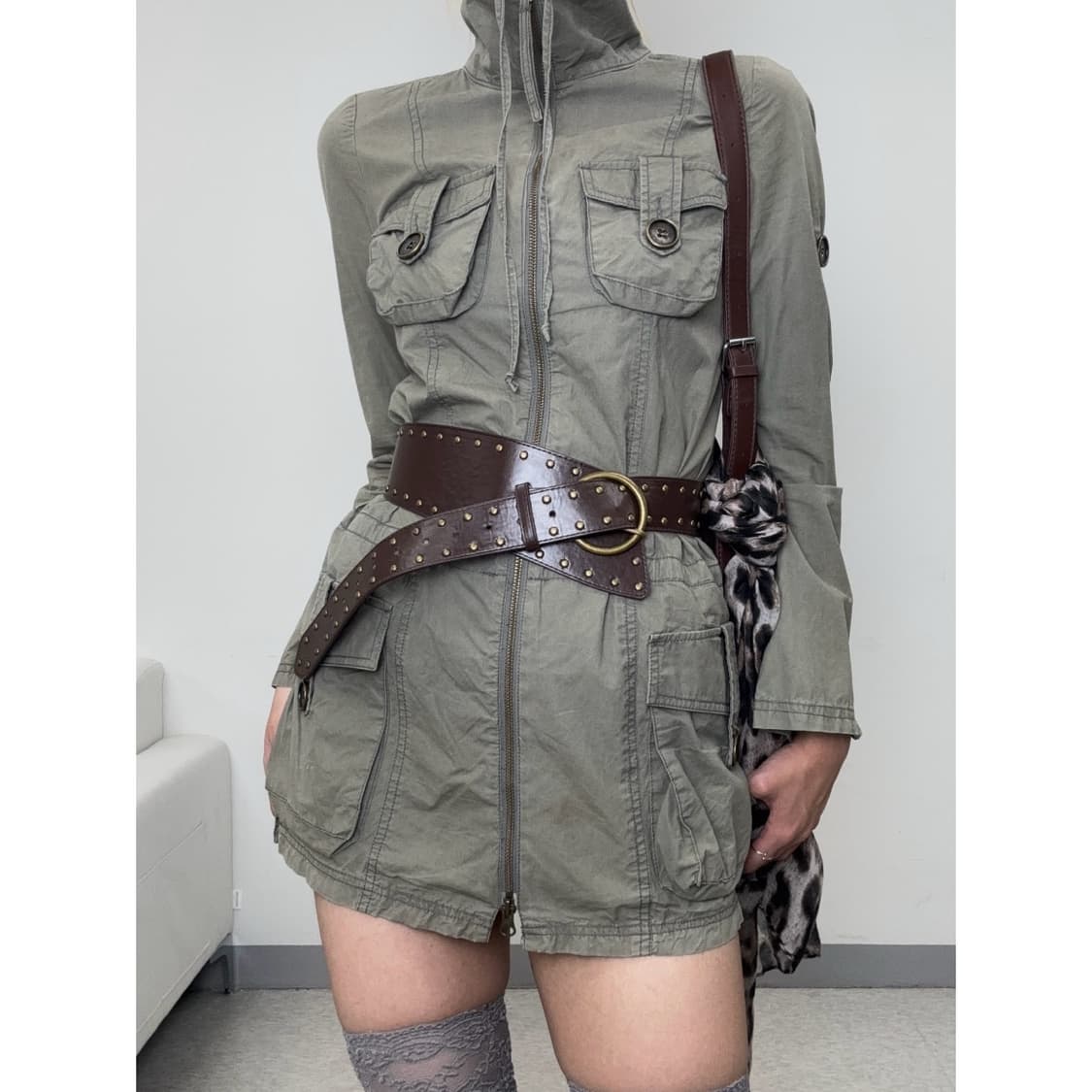 빈티지 워크웨어 투웨이 원피스 하이넥 밀리터리 y2k 자켓 상품이미지1