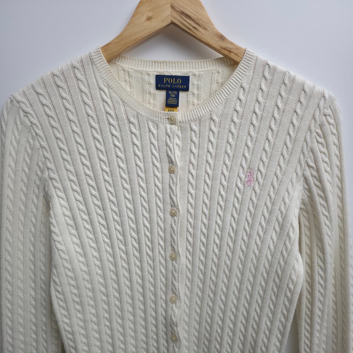 [S] 폴로 랄프로렌 케이블 핑크포니 가디건 아이보리 신형 큐알택 상품이미지2