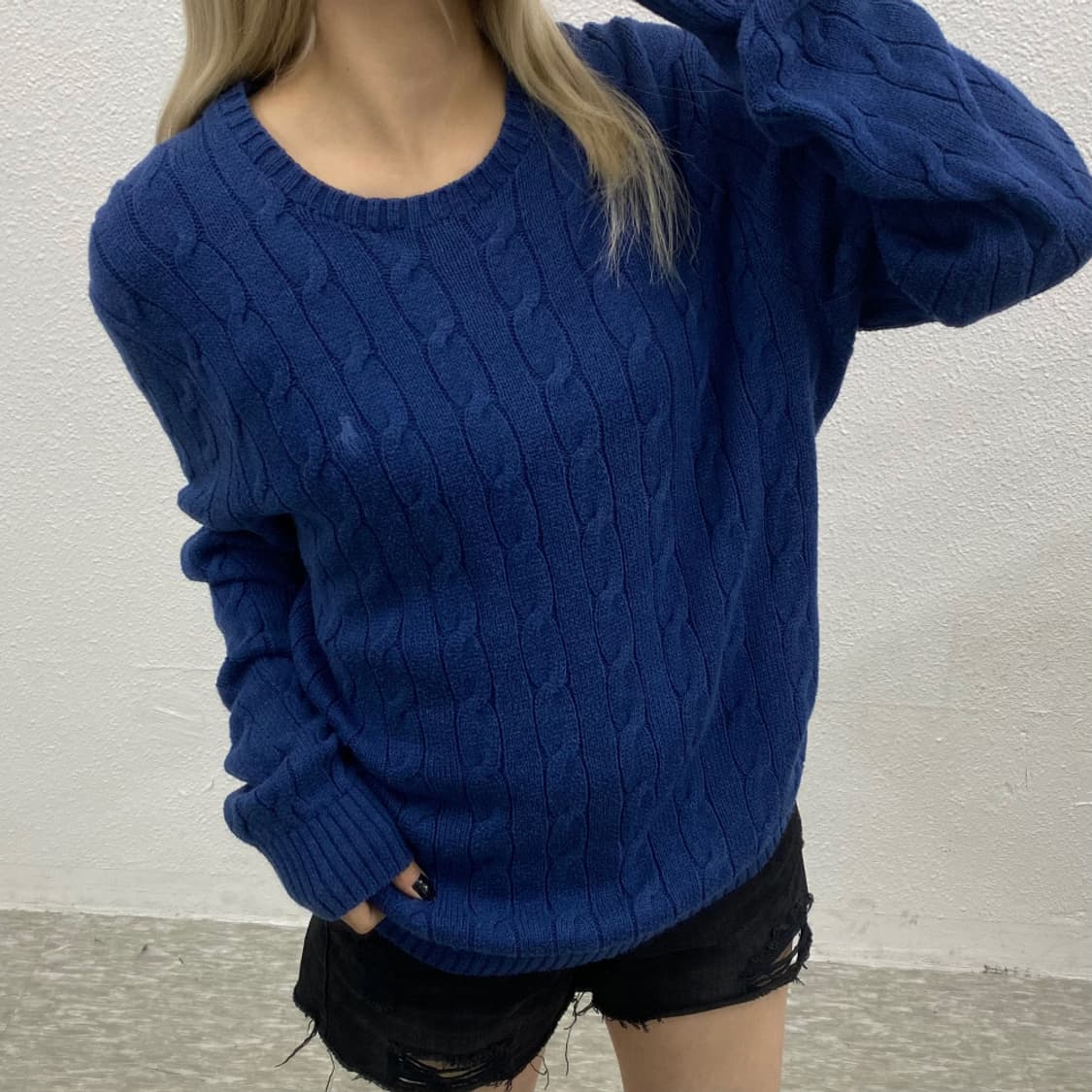 폴로 랄프로렌 블루포니 블루 꽈배기 니트 M 상품이미지1