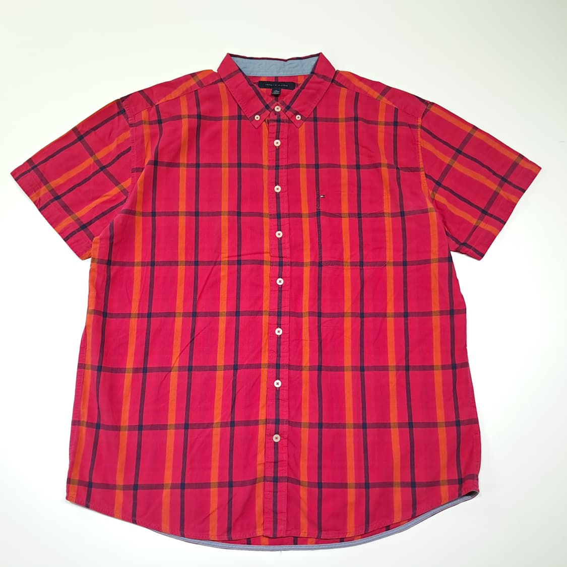 CK107 2XL 타미힐피거 타탄체크 버튼다운 핫핑크 셔츠 남방 상품이미지1