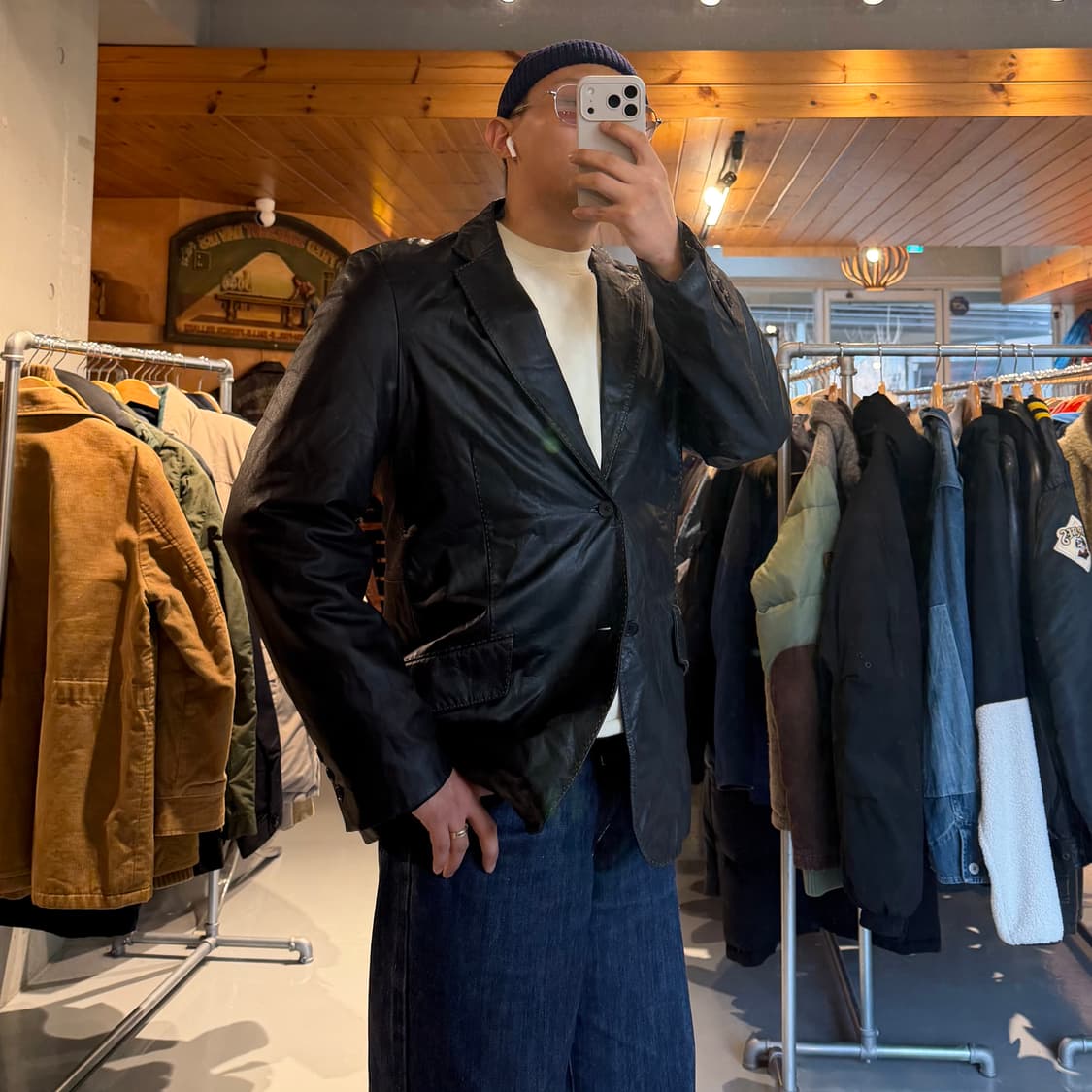 DKNY 소가죽 스티치 레더 자켓 XL 카코트 블레이저 상품이미지9