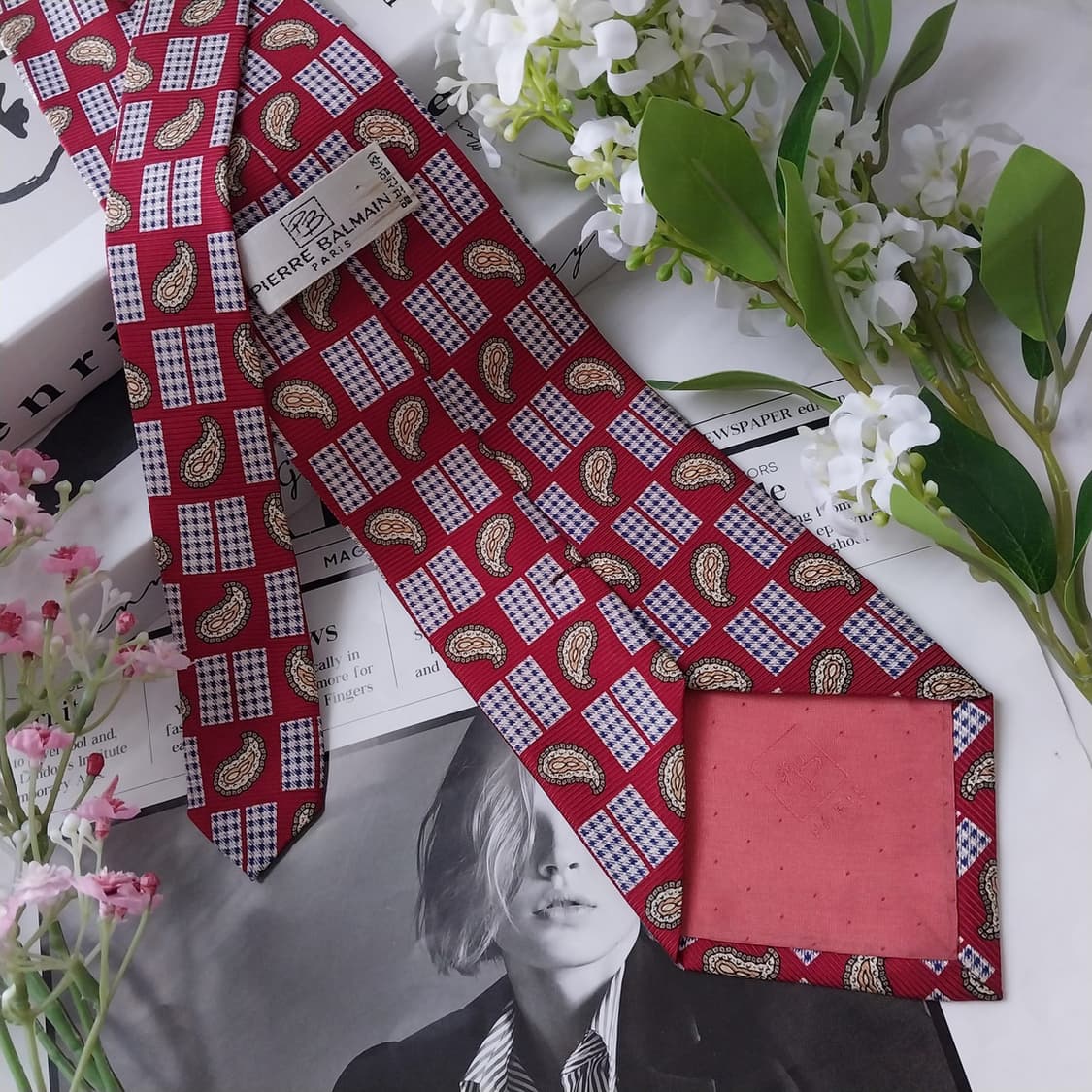 발망 실크 레드 페이즐리 패턴 넥타이 9.5cm A+등급 K1627
 상품이미지5