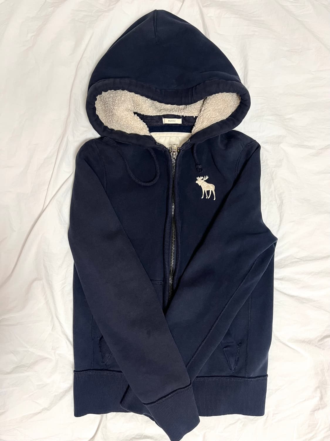 아베크롬비 y2k 순록 네이비 양털 머슬핏 후집 후드집업 상품이미지1
