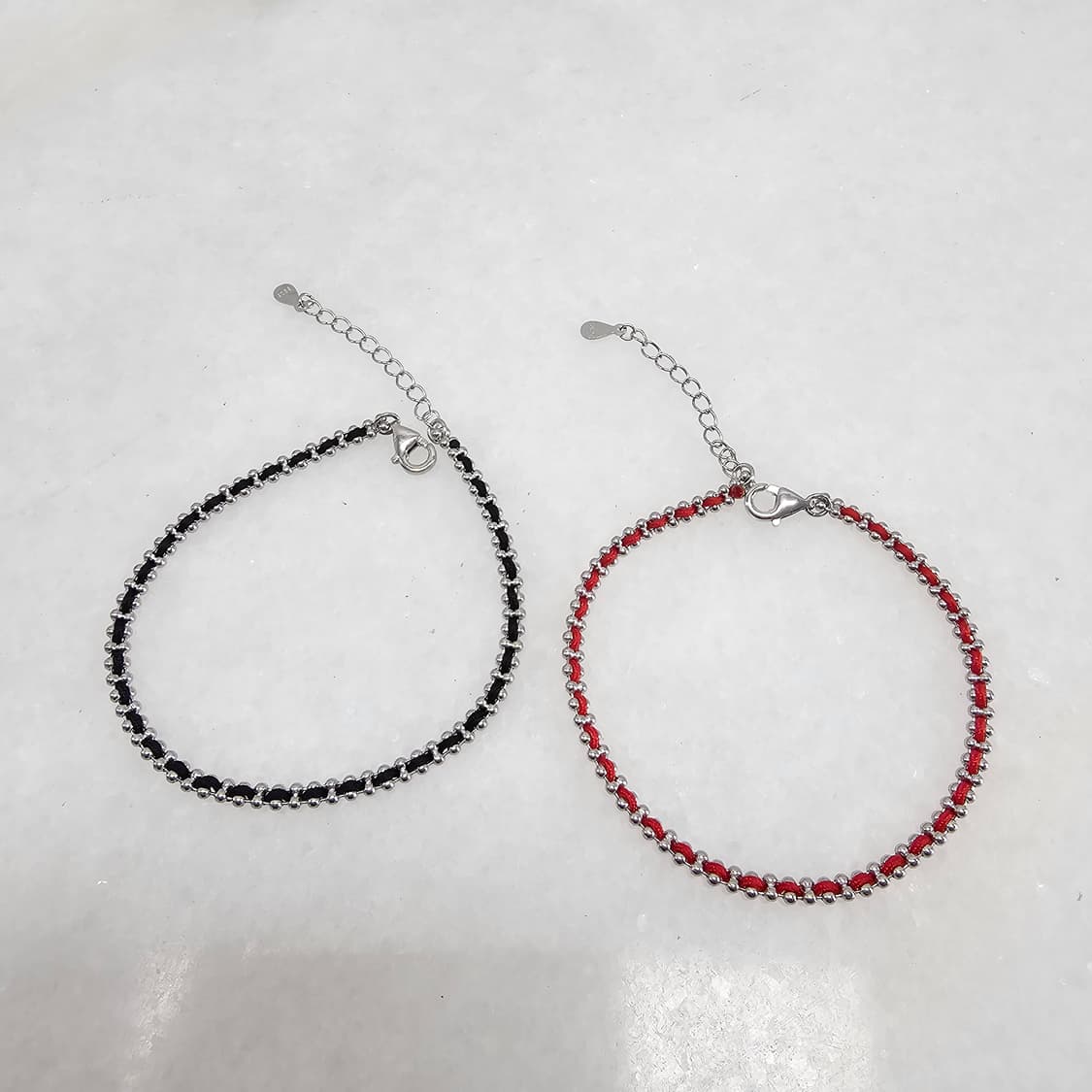 925silver 실크줄 은체인 팔찌(red/black) 상품이미지1