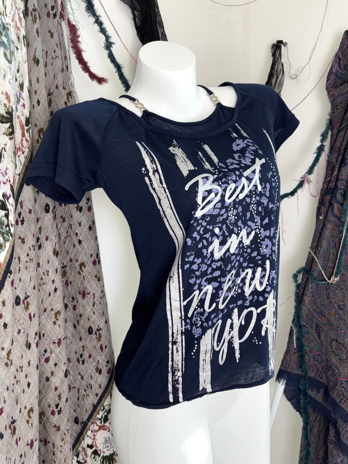 Y2k 블루 더스크 프린팅 티 상품이미지3