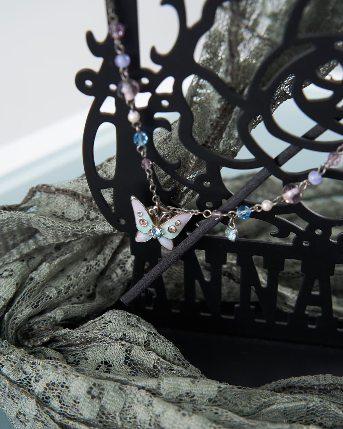 Anna Sui  에메랄드 그린 버터플라이 큐빅 목걸이 상품이미지1