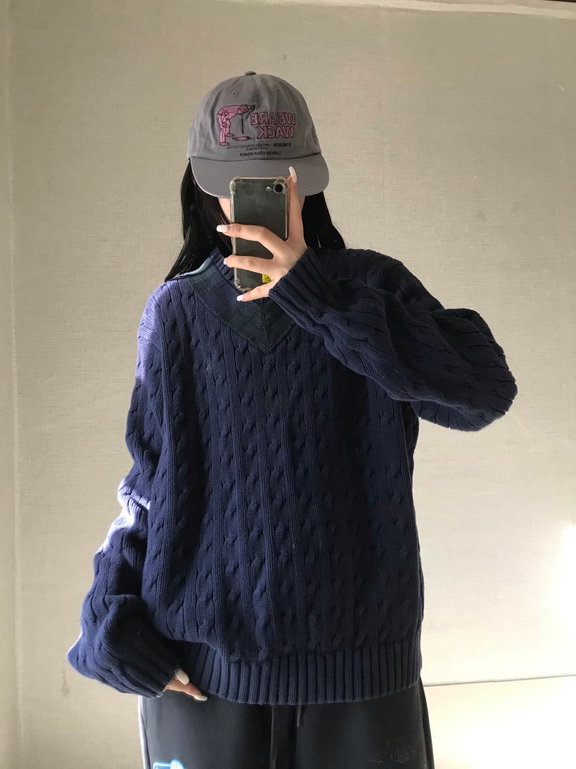 폴로 네이비 오버핏 케이블 니트 상품이미지1