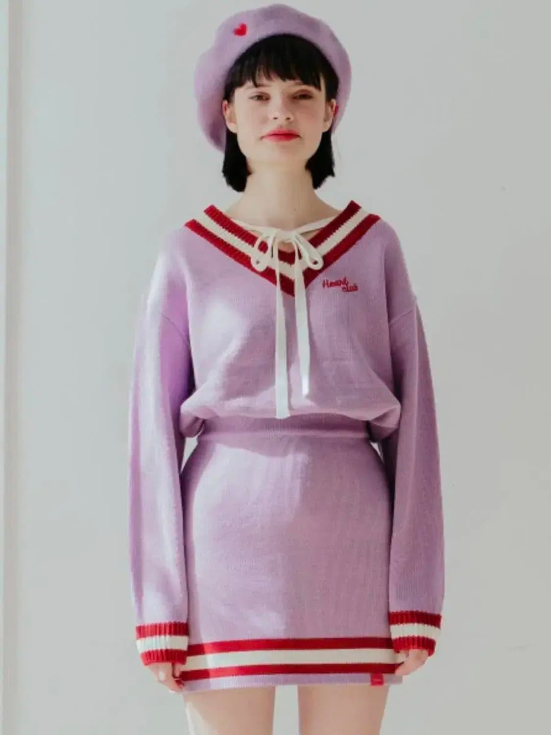 급처) 하트클럽 니트 투피스 리본 데일리 상품이미지1