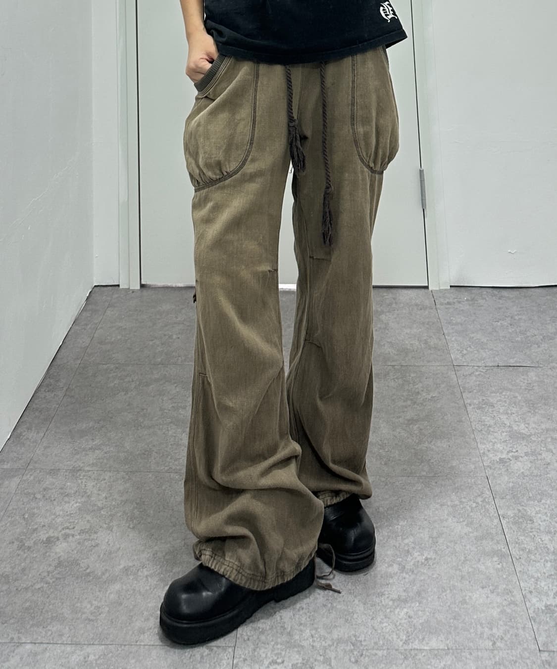 Vintage brown drawstring flare pants   상품이미지2