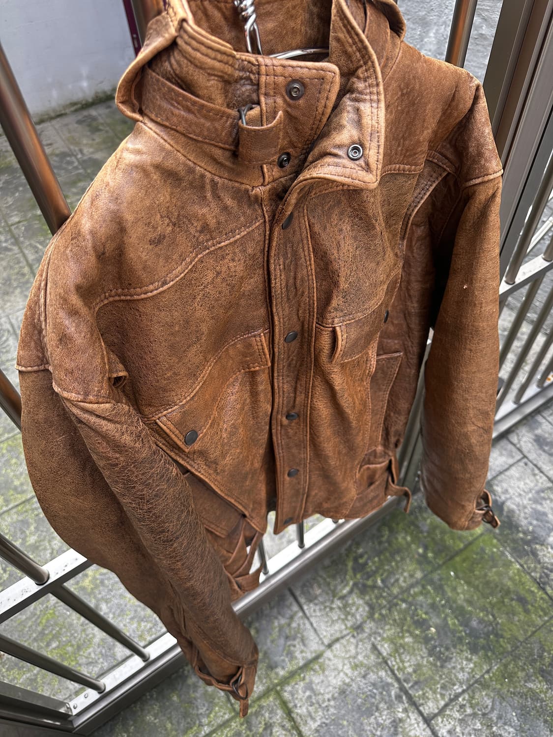 빈티지 브라운 소가죽 레더 블루종 봄버 자켓 상품이미지3