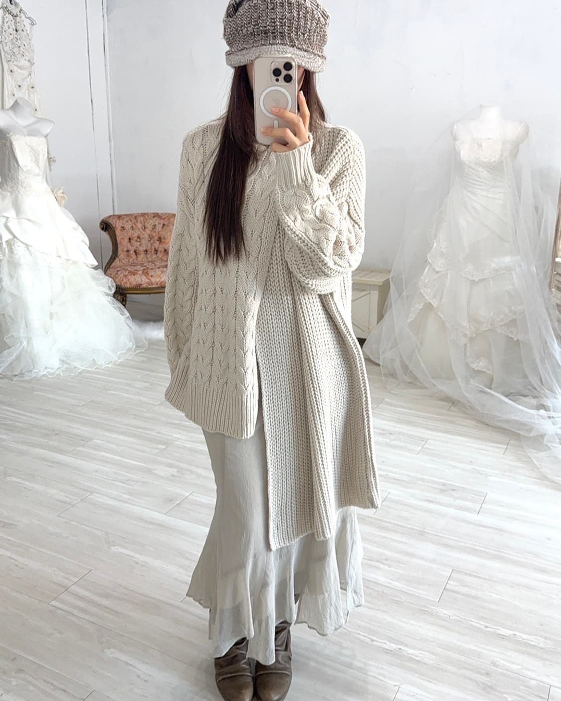 Cosy Mute oatmeal unique knit top 상품이미지4