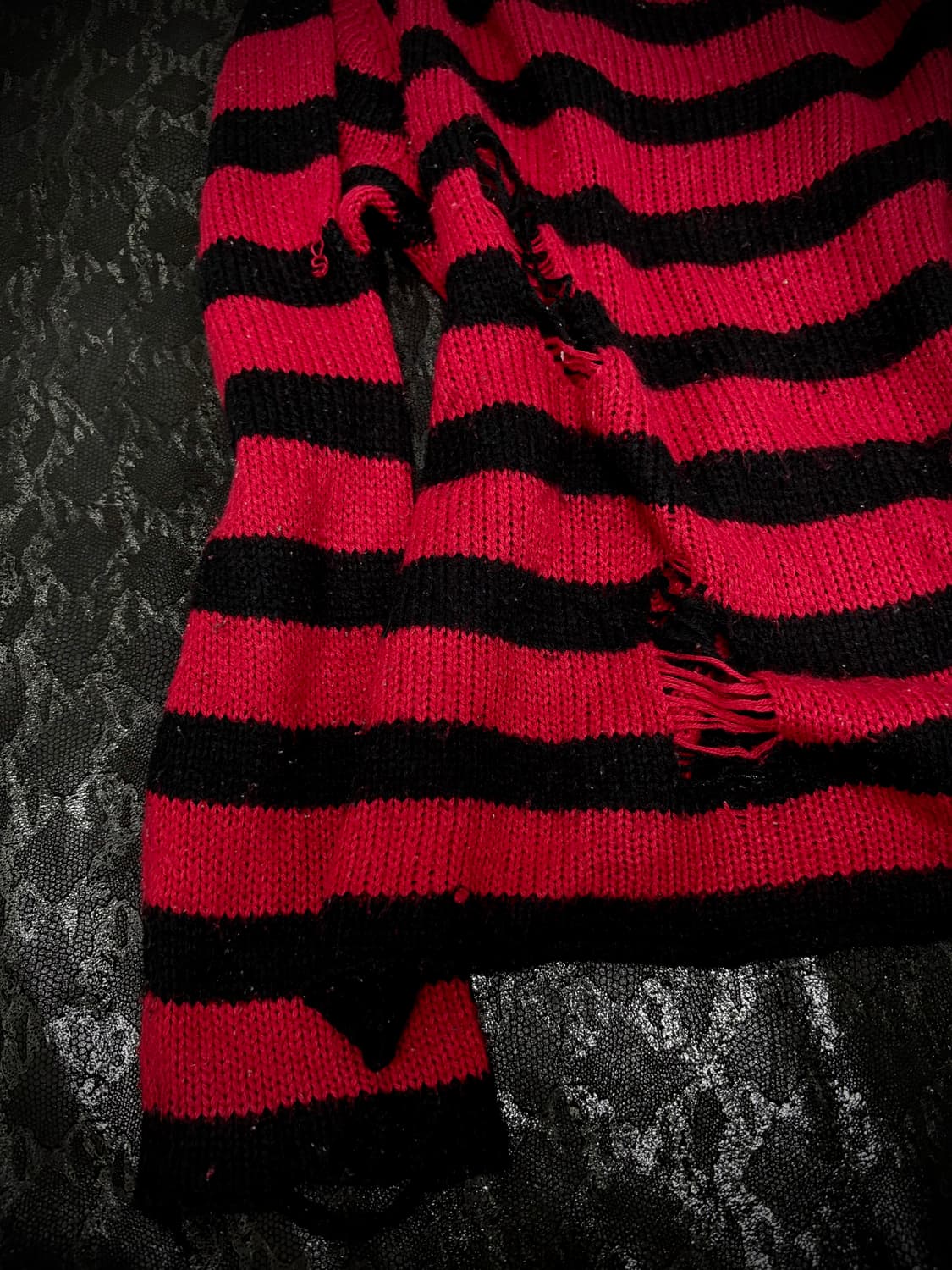 “Vintage” Punk Red Stripe Damaged Knit S 상품이미지2