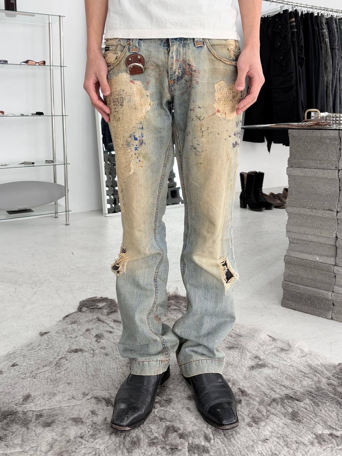 2000‘s 돌체앤가바나 디스트레스드 페인팅 데님 팬츠 상품이미지1