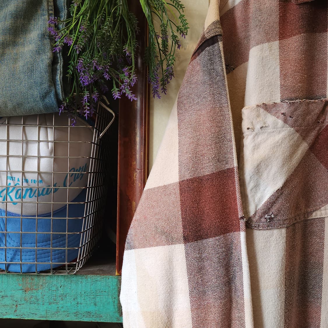 90s 빈티지 체크셔츠 헤비 플란넬 워크셔츠 썬페이딩 셔츠 투포켓 M 상품이미지6